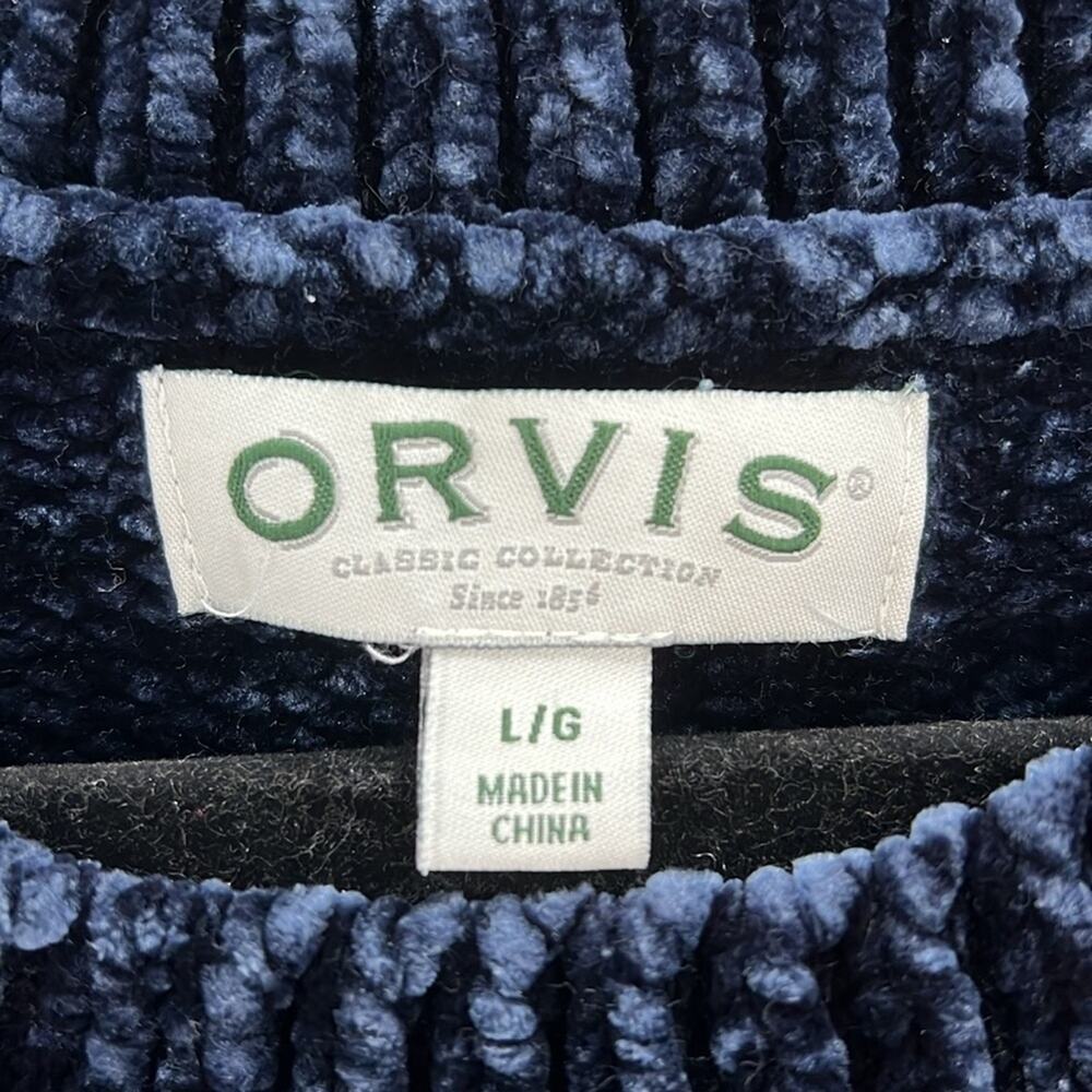 Orvis Dark Blue Classic Crewneck Knit Chenille Pullover Sweater Size L - Picture 5 of 10